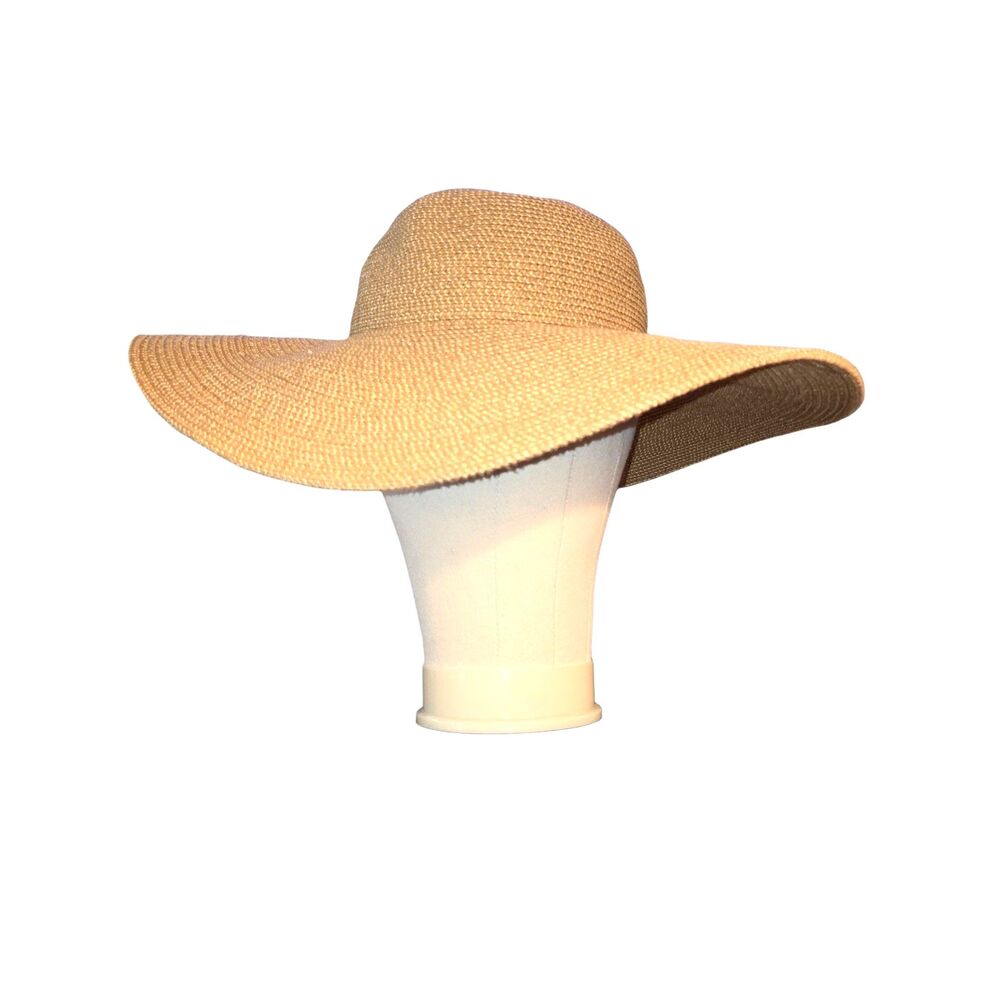 Betmar New York Style Tan Paper Straw Packable Wide Brim Floppy Beach Sun Hat OS